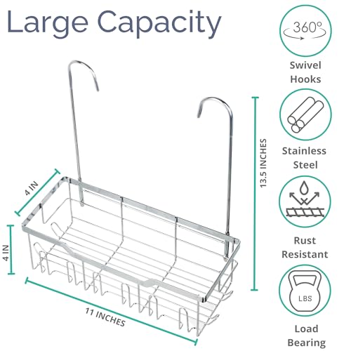Small Shower Caddy Hanging - Shower Door Caddy Hanging with Rotatable Hooks and Adhesive Mount - Perfect for Bathroom Toiletries - Spacious & Convenient Bathroom Storage Solution 304 Stainless Steel - color: Single Tier - Silver