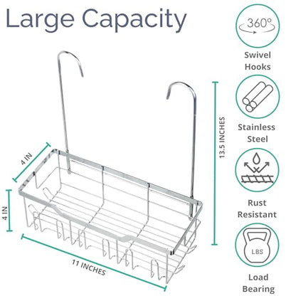 Small Shower Caddy Hanging - Shower Door Caddy Hanging with Rotatable Hooks and Adhesive Mount - Perfect for Bathroom Toiletries - Spacious & Convenient Bathroom Storage Solution 304 Stainless Steel - color: Single Tier - Silver