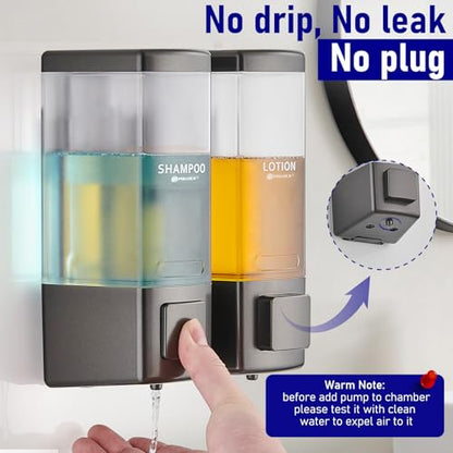 Pollock Shampoo and Conditioner Dispenser 2 Chamber * 500ML | Shower Soap Dispenser Wall Mounted, Body Wash Dispenser No Drill, Refillable Shower Dispenser for Bathroom - color: Blk-zt-53-gun2