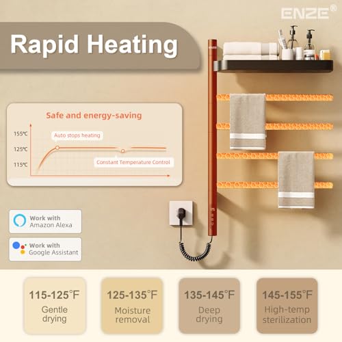 Smart Rotating Heated Towel Rack, 4-Bar, Matte Black | Wall-Mounted Electric Towel Warmer, Swivel Shelf, Wi-Fi App Control, 24H Timer, Stainless Steel - color: Black 17.72"x26.77"