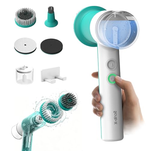 Dual-Rotation Electric Spin Scrubber, Cordless Shower Scrubber - IPX5 Waterproof Multi-Surface Cleaning Brush for Bathroom, Kitchen, Tile, Glass & More - Includes 4 Brush Heads