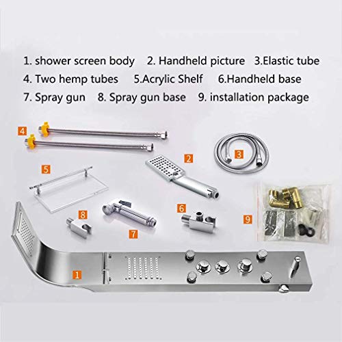 Shower Thermostatic Waterfall Rainfall Shower Panel Tower Shower Shower Column Body Massage Jets Hand Shower Tub Spout Wall Mounted Shower Panel,Silver,A - color: Silver, size: A