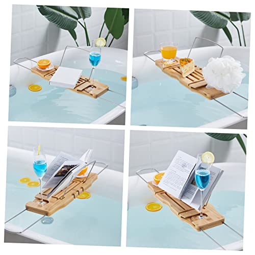 Bamboo Bathtub Shelf Expandable Bath Tub Table Book Stand Wine Glass Holder