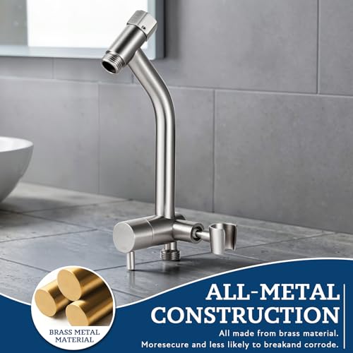 G-Promise Metal Shower Diverter with Low Handheld Holder (Brushed Nickel) | 6 Inch Downward-Extend Bracket for All Heights, 4 Spray Modes with Pause Mode, Anti-Leak, Easy Install, Universal Replacement - color: Brushed Nickel, size: Lower 6 Inch