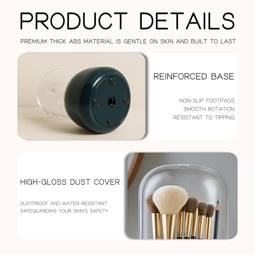 Toothbrush Holder with Lid Cosmetic Tools Organizer 360 Rotating 7-Slot Draining Waterproof Dustproof Make Up Brushes Toothbrush Storage for Dresser Vanity Bathroom Countertop - color: Green rotate