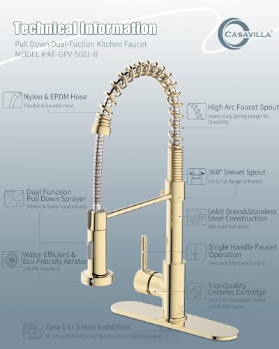 Gold Kitchen Faucet with Soap Dispenser, Pull Down Kitchen Faucet with Sprayer, Single Handle Kitchen Sink Faucet with Dual Function Spray Head, Camper Laundry RV Faucet,PVD - color: D-PVD Gold, style: Contemporary