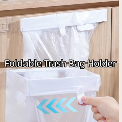 Foldable Trash Bag Holder, 2026 New Wall Mounted Foldable Kitchen Trash Can Cabinet, Garbage Bag Hanger Racks with Fixing Snap, Space Saving No Drill Collapsible Hanger for Kitchen Cabinet, Toilets