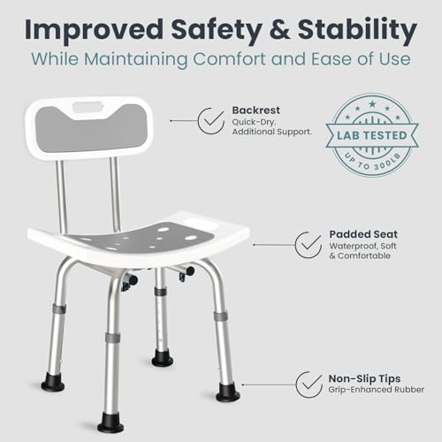 Pelegon Shower Chair for Inside Shower, Shower Bench with Back, Adjustable 15-19 in Height, Non-Slip Feet, Rust-Resistant Aluminum Bath Seat for Elderly and Disabled, 300 lb Capacity - Grey - color: Grey
