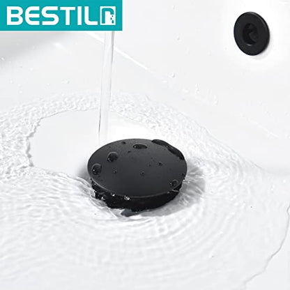 BESTILL Bathroom Sink Drain Stopper, Push Pop Up Drain with Overflow, Matte Black - color: Matte Black, style: with Overflow