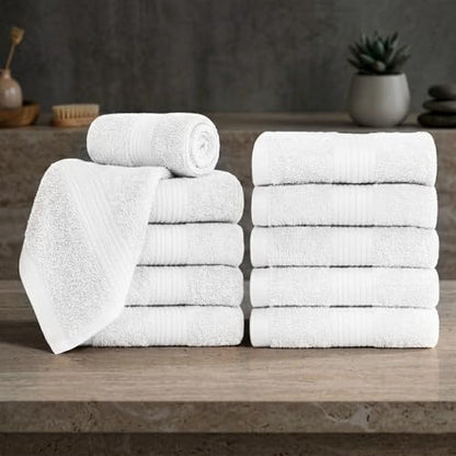 100% Cotton Washcloths 12x12 Inches, 600 GSM, Soft & Absorbent, Durable, Set of 10, White - color: White, size: Washcloth Set of 10