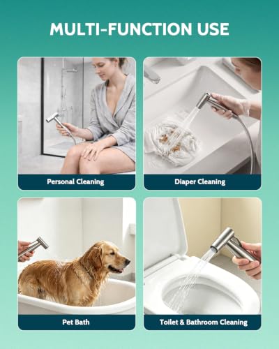 LUFEIDRA Handheld Bidet Sprayer, Adjustable Water Pressure, RV Toilet Use | Upgraded Leak-Free PVC Bidet Hose, 7/8" Brass T-valve, Stainless Steel, Feminine Wash, Cloth Diaper Rinse, Easy Install - color: Stainless Steel (Pro-Seal), size: 1 Pack
