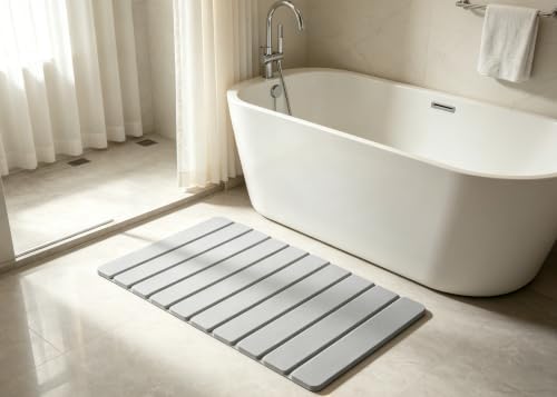 Foldable Stone Bath Mat Quick Dry Non-Slip 23.6 x 15.5 in Bathroom | Foldable Stone Bath Mat with Non-Slip, Diatomaceous Earth Bath Mat with Non-Slip Mat,Quick Dry, Stone Material, Bathroom Use - color: Light Grey