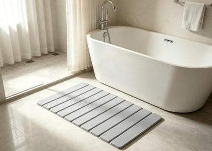 Foldable Stone Bath Mat Quick Dry Non-Slip 23.6 x 15.5 in Bathroom | Foldable Stone Bath Mat with Non-Slip, Diatomaceous Earth Bath Mat with Non-Slip Mat,Quick Dry, Stone Material, Bathroom Use - color: Light Grey