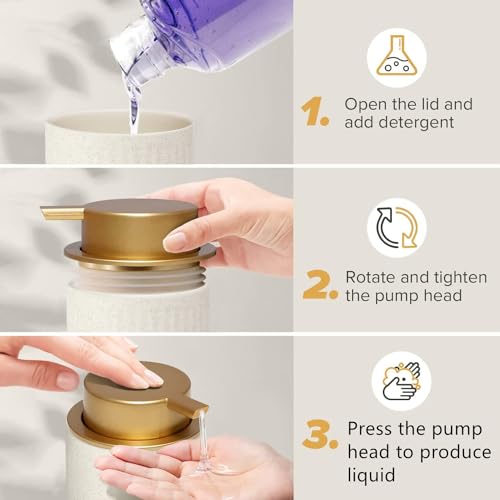Soap Dispenser Ceramic with Easy-to-Press Pump Hand Lotion Liquid Soap Dispenser for Bathroom Kitchen - color: Liquid-stripe