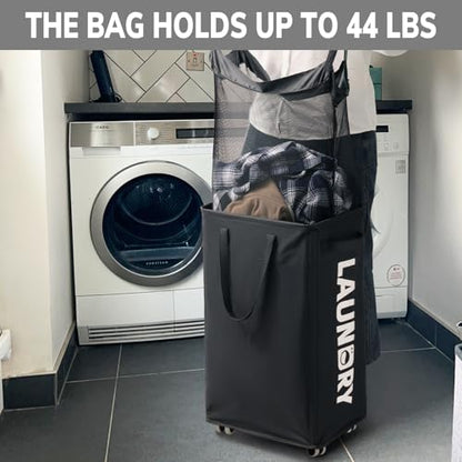 Goodpick 2-Pack Dirty Clothes Hamper with Wash Bag, Rolling Hamper,75L | Black Laundry Hamper with Wheels, Large Laundry Basket with Handles for Dorm Laundry Room, Rolling Laundry Basket - color: Black 2-Pack