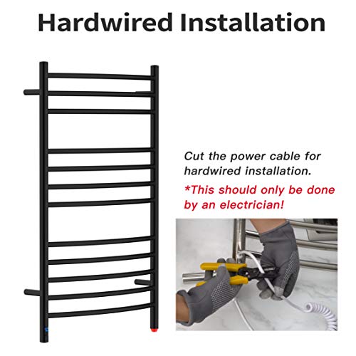12-Bar Curved Towel Warmer, Heated Towel Rack with Timer, Black | 12 Curved Heating Bars, Timer And Temperature Control, 160W Power, Wall-Mounted Design, Plug-In Or Hardwired Installation - color: Matte Black