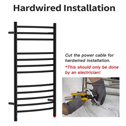 12-Bar Curved Towel Warmer, Heated Towel Rack with Timer, Black | 12 Curved Heating Bars, Timer And Temperature Control, 160W Power, Wall-Mounted Design, Plug-In Or Hardwired Installation - color: Matte Black
