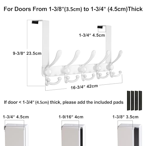 Over Door Hook 2.0 - Upgraded Version - Simple-Assembly, Strong, Heavy-Duty Stainless Steel 5-Tri-Hook Over The Door Hanger Rack, SimpleStrong Series, White, Pack of 2 - color: White