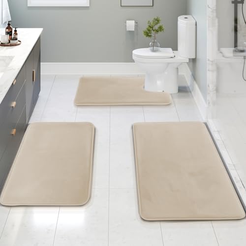 Clara Clark Bathroom Rugs, Velvet Memory Foam Bath Mat, Non-Slip Bath Rugs, Machine Wash, Dries Quickly, Ultra Soft Plush Bath Mats for Bathroom, - color: Linen