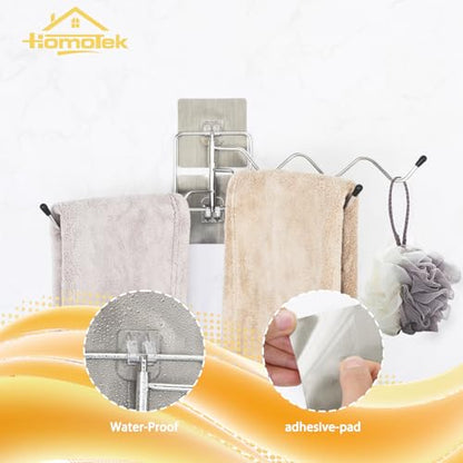 HOMOTEK Swivel Towel Rack Adhesive Stainless Steel Towel Hanger 3-Arm Towel Bar, Space Saving Towel Holder Rack for Bathroom Kitchen, Brushed Finish 1 Pack