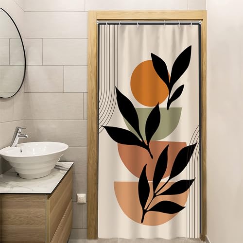 Boho Beige Stall Shower Curtain with Hooks 36x72 Inch | Waterproof Abstract Black Arch Leaves Small Bathroom Curtain for Shower Stall, Machine Washable - color: Abstract 038, size: 36"W x 72"L (Pack of 1)