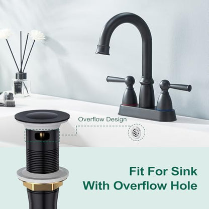 CREA Black Bathroom Drain Stopper, Pop Up Sink Drain with Overflow, Vessel Sink Drain Plug with Anti-Clogging Strainer, All Metal Stainless Steel - color: Black
