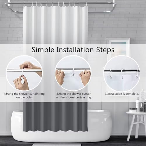 Ombre Grey Stall RV Shower Curtain with Hooks 36x72inches | Machine Washable Waterproof, Modern Solid Boho Gradient, Bathroom Dorm Hotel Room Divider, Easy to Install, Window Curtain - color: Ombre Grey, size: 36"W x 72"L (Pack of 1)