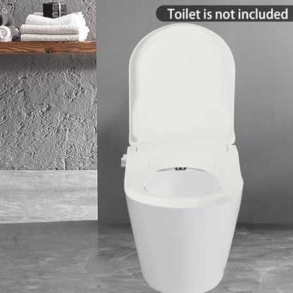 D-shaped Non Electric Bidet Toilet Seat, Non Electric Swash Ecoseat Elongated Comfort Fit Toilet Seat Bidet Attachment for Elongated Toilets, Dual Nozzle System, 18.9 * 13.7 * 3.07in