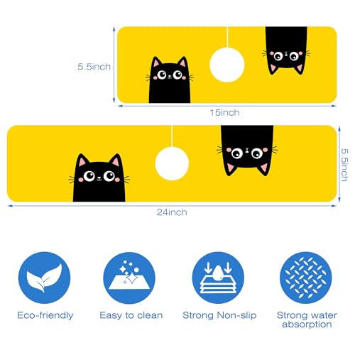 Cute Black Cat Head Kitchen Sink Splash Guard Mat Absorbent Fast Drying Mat Faucet Draining Mat Sink Splash Guard Behind Faucet Drip Catcher for Kitchen Bathroom 5.5"×24" - size: 24" x 24"