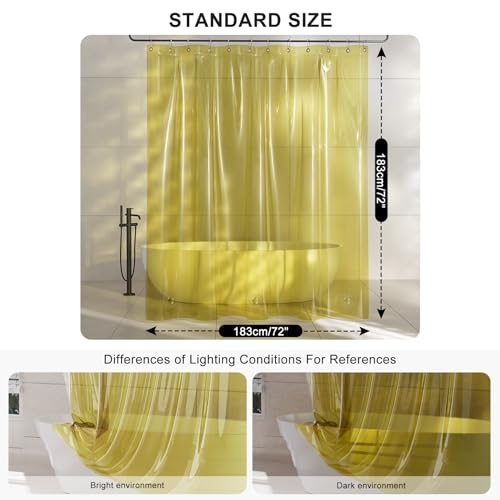 AmazerBath Yellow Shower Curtain Liner Heavy Duty, 100% EVA Clear Shower Curtain and Liner 2-in-1, 72x72 Luxury Plastic Weighted Bathroom Shower Liner, 12 Rustproof Grommets & 3 Heavyweight Stones - color: Rainbow Lemon, size: 72"W x 72"L (Pack of 1)