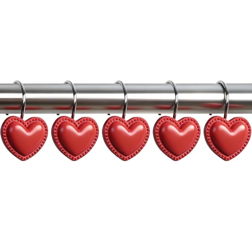 BBV Shower Curtain Hooks Rings for Valentine's Day, 12 Pcs Stainless Steel Glide Shower Hooks for Bathroom Shower Rods Curtains (RED) - color: Red