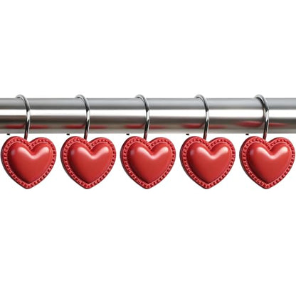 BBV Shower Curtain Hooks Rings for Valentine's Day, 12 Pcs Stainless Steel Glide Shower Hooks for Bathroom Shower Rods Curtains (RED) - color: Red