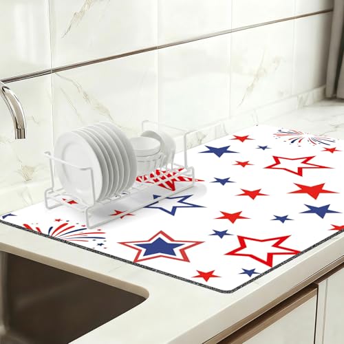 Coffee Bar Mat for Espresso Machine, 12" X 20" Absorbent Dish Drying Mat for Kitchen Counter, Quick Dry Non-Slip Waterproof and Stain-Resistant Coffee Maker Mats Better Than Stone Mats, Stars - color: W Stars Freworks, size: 12" x 20"