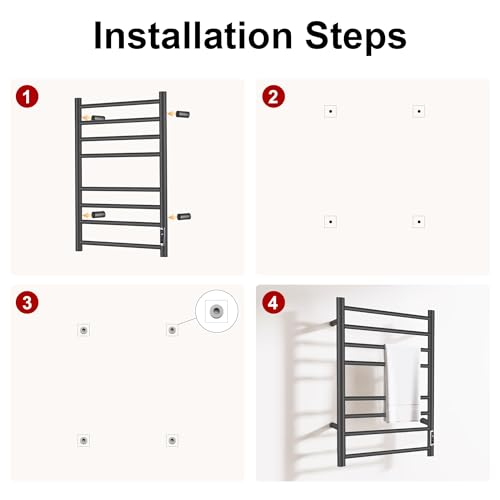 Towel Warmer Bathroom Wall Mounted Drying Rack Plug-in Electric Heated Towel Rack Stainless Steel Black with Timer & Temperature Control 8 Bar - color: Black With Timer 8 Bar Etw44-2, size: 8 Bar