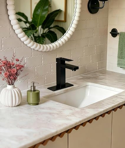 Matte Black Bathroom Faucet Single Hole with Pop-Up Bathroom Drain Single Handle Bathroom Sink Faucet w/Deck Plate(1 or 3 Hole) for Vanity Sinks, RV, Farmhouse - color: Matte Black