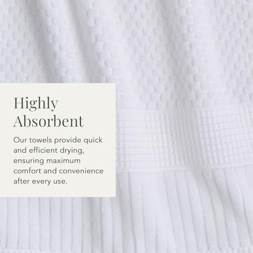 NY Loft 100% Cotton 6-Piece Bath Towel Set | White | Oeko-TEX | Quick-Dry | 30" x 52" Bath Towels | 16" x 28" Hand Towels | 12" x 12" Washcloths | Super Absorbent | Designer-Styled Texture - color: Bright White, size: 6 Piece Set