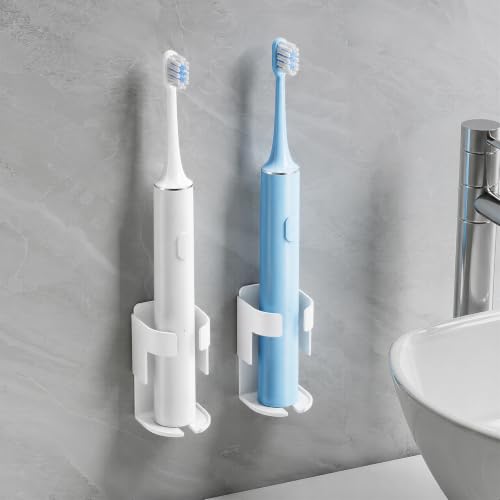Adhesive Electric Toothbrush Holder Wall Mounted, Aluminum White 2 Pack | Shower Tooth Brush Storage Organizer for Bathroom, Hanging Electric Toothbrush Storage Stand for Wall - color: White