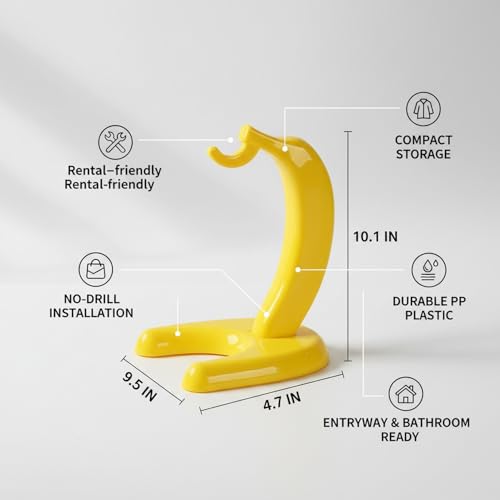 Freestanding Plastic Coat Hook, No-Drill Floor Stand for Entryway & Bathroom, Compact Yellow Rack for Coats, Bags, Towels (1 Pack)