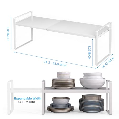Expandable Cabinet Shelf Organizer Stackable Metal Storage Rack, Adjustable Width & Height Countertop Spice Rack, Heavy Duty Pantry Cupboard Under Sink Organizer for Kitchen Bathroom Office