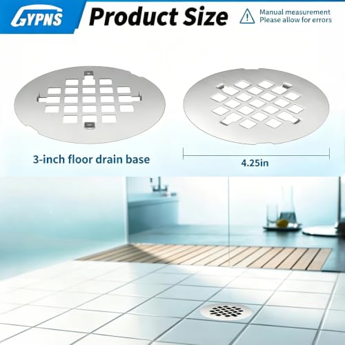 4-1/4” OD Round Shower Drain Cover Fits for Snap-in 3 Inch Drain Base | Brushed Stainless Steel Bathroom Drain Cover Replacement, Anti-Clog Square Hole Grate