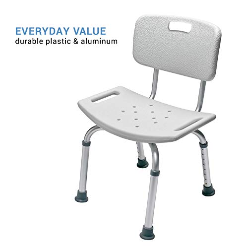 Graham-Field 7921KD-1 Lumex Shower Chair with Backrest, Adjustable-Height Bath Seat, Wide 20" Seat Supports, 350 lb.