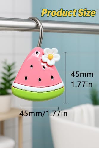 Watermelon Shower Curtain Hooks 12 Pack Resin Cute Bathroom Hooks | Cute watermelon design resin shower curtain hooks, 12 pack, durable, smooth finish, adds fun bathroom decor style - color: Pink