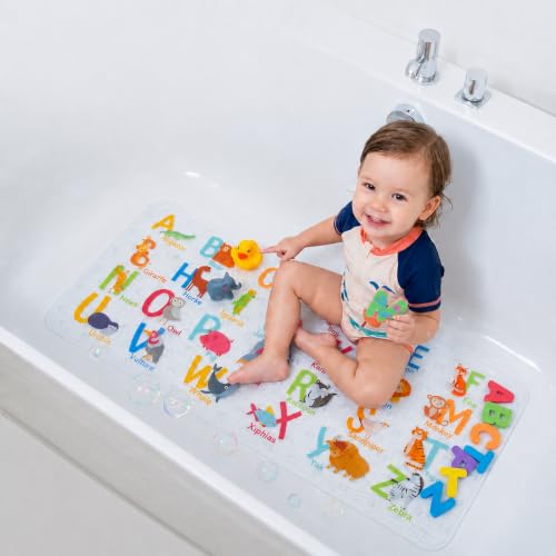 Cute Cartoon Non-Slip Bath Mat for Tub - Anti-Slip Kids Bathtub Mat, Slip-Resistant Shower Mat for Bathroom Safety, 35 X 15.3 Inch, Easy to Clean (A-Z Animals) - color: A-z Animals