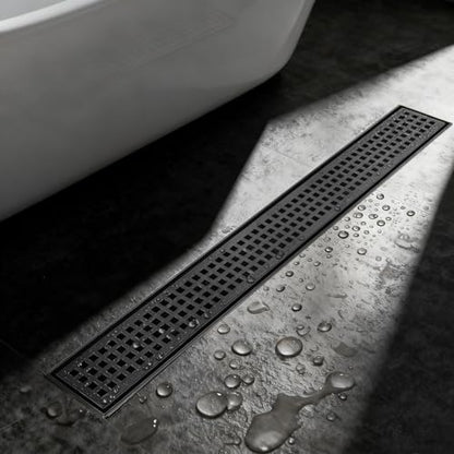 Linear Shower Drain - 36 Inch Matte Black, with Grate Removable | AISI 304 Stainless Steel Shower Drain with Adjustable Feet, Hair Catcher, Rectangle Shower Floor Drain Fits Bathroom, Balcony - color: Matte Black, size: 36 Inch