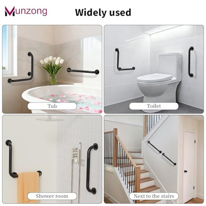 16x16 Inch Black Shower Grab Bars, L-Shaped Handicap Grab Rail | Anti Slip Bathroon Stainless Steel Knurled Safety Handle Support Elderly Injury Senior - color: Black