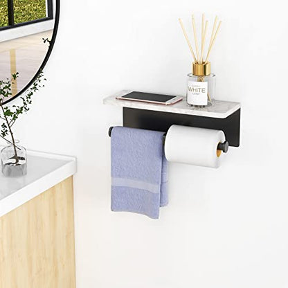 Gypie Toilet Paper Holder with Marble Shelf, Wall Mount, Double Black | Stainless Steel Tissue Roll Paper Holder Dispenser for Bathroom Washroom - color: Black Double