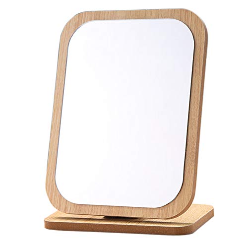 Aestivate Rectangular Compact Table Mirror Standing Wood Framed Rectangle Tabletop Makeup Mirror Desktop Mirror 90 Degree Rotating Mirror - size: 8"L x 6.3"W