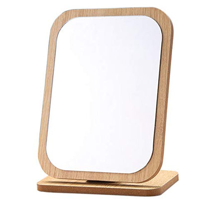 Aestivate Rectangular Compact Table Mirror Standing Wood Framed Rectangle Tabletop Makeup Mirror Desktop Mirror 90 Degree Rotating Mirror - size: 8"L x 6.3"W