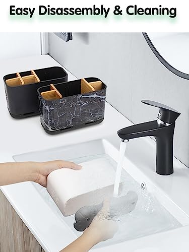 GFWARE Toothbrush Holders for Bathrooms - Bamboo Divider Toothbrush and Toothpaste Holder with Drainage, Kids Electric Toothbrush Organizer for Bathroom Countertop, White Tooth Brush Holder | 5 Slots Toothbrush and Toothpaste Holder with Bamboo Divider, K