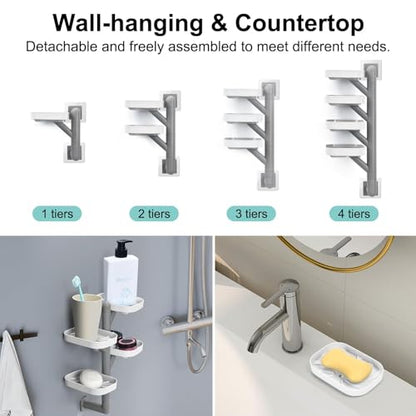 Soap Holder Four Layer Wall Mounted NO-Drilling Rotatable Self-draining Removable Soap Dish for Shower Bathroom Tray,Self Draining Sponge Holder,Razor Holder (White/Gray) - color: White/Gray